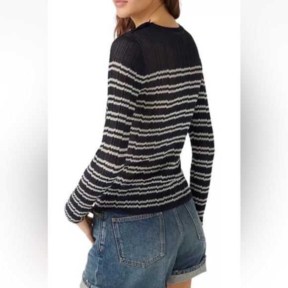 Ba&sh Zaig Crewneck Sweater Sz M Marine Blue Metallic Stripped - Picture 3 of 9